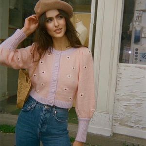 For Love & Lemons Lovejoy Cropped Cardigan Peach